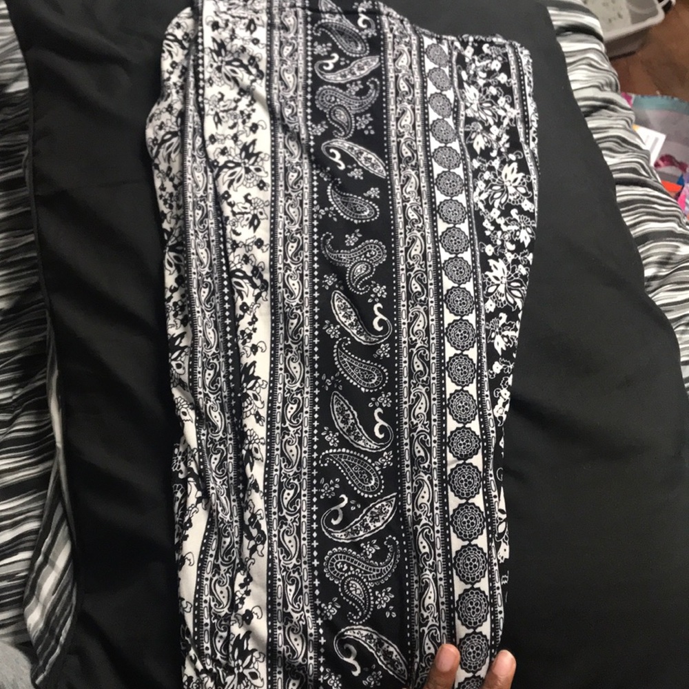 Black and white cotton bell bottoms.